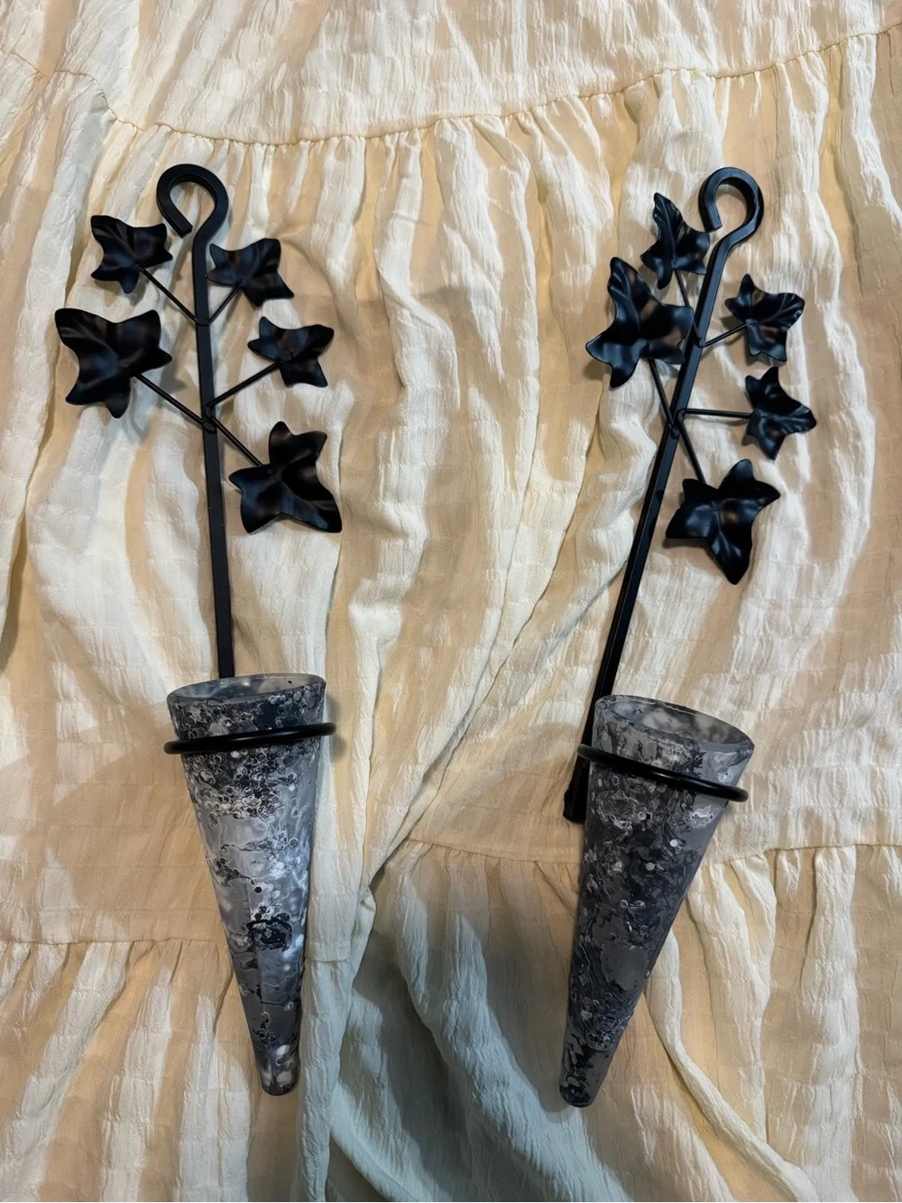 Black Metal Ivy Wall Vases - Pair